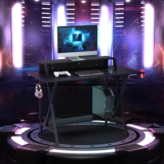 Space-Saving Gaming Desk with Monitor Shelf, Cup, Headphone Holder 6 Space-Saving Gaming Desk with Monitor Shelf, Cup, Headphone Holder - Image 6