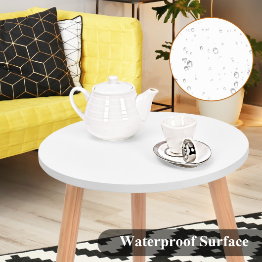 Modern Round White Coffee Table with Pine Wood Legs 6 Modern Round White Coffee Table with Pine Wood Legs - Image 6