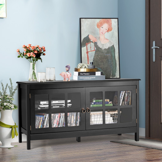 Modern Wood TV Stand with Glass Doors and Shelves 6 Modern Wood TV Stand with Glass Doors and Shelves - Image 6