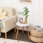 Modern Round White Coffee Table with Pine Wood Legs 9 Modern Round White Coffee Table with Pine Wood Legs
