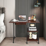 Folding Computer Desk with Storage Shelves and Lockable Wheels