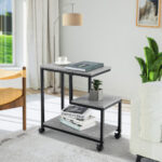 3-Tier Black Side Table with Storage and Casters for Living Room 8 3-Tier Black Side Table with Storage and Casters for Living Room