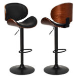 Adjustable Swivel PU Leather Bar Stools with Footrest (Set of 2)