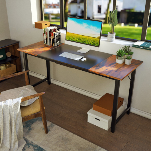 63 Inch Rustic Brown and Black Splice Computer Desk 6 63 Inch Rustic Brown and Black Splice Computer Desk - Image 6