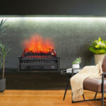 Electric Fireplace Log Heater with Adjustable Flame Brightness Black