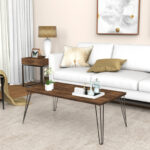 Rustic Wooden Coffee Table with Metal Legs and Large Surface