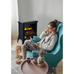 Compact Electric Fireplace Heater with Realistic Flame Effect Black