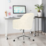 Modern Beige Faux Fur Swivel Office Chair with Armrests