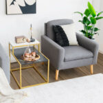 2-Tier White End Table with Metal Frame and Storage Shelf