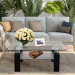 Modern Glass Coffee Table with Stainless Steel Legs and Storage Shelves 22 Modern Glass Coffee Table with Stainless Steel Legs and Storage Shelves