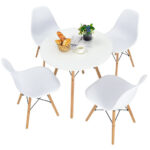 Space-Saving Round Dining Table Set with Beechwood Legs (5-Piece)