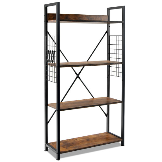 Industrial 4-Tier Bookshelf with Adjustable Shelf and Hooks 3 Industrial 4-Tier Bookshelf with Adjustable Shelf and Hooks - Image 3
