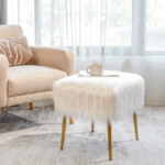 Faux Fur Vanity Stool with Golden Metal Legs for Living Room 21 Faux Fur Vanity Stool with Golden Metal Legs for Living Room