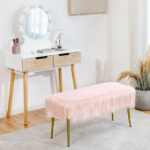 Faux Fur Ottoman Bench with Gold Legs for Living Room