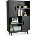 Modern Storage Cabinet with Doors Shelves and Rubberwood Legs