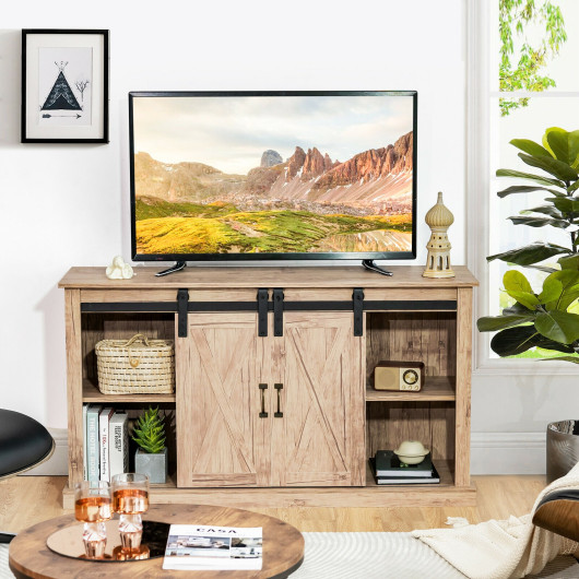 Natural Sliding Barn Door TV Stand with Adjustable Shelves 6 Natural Sliding Barn Door TV Stand with Adjustable Shelves - Image 6