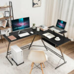 Space-Saving L Shaped Computer Desk with Monitor Stand Black 9 Space-Saving L Shaped Computer Desk with Monitor Stand Black