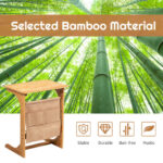 Bamboo L-Shaped End Table with Storage Bag Space-Saving Design