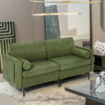 Modular Army Green Loveseat Sofa with Bolsters and Storage