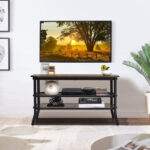 Rustic Brown TV Console Table with 3-Tier Storage Shelves