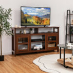 Rustic 58 Inch TV Stand with Cabinets and Shelves