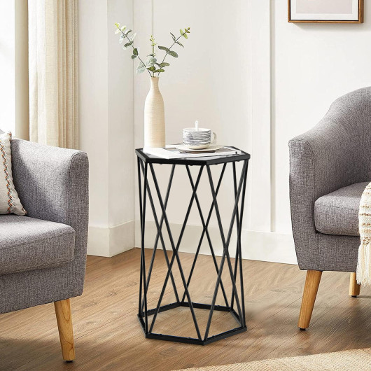 Hexagonal Glass Top End Table with Metal Frame 2 Hexagonal Glass Top End Table with Metal Frame - Image 2