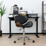 Mid-Century Adjustable Black Leather Office Chair with Swivel Base