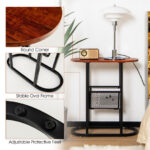 Rustic Brown Narrow 2-Tier Oval End Table with Storage