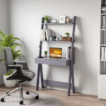 Ladder Shelf Desk with Drawer, Countertop, and 2 Shelves