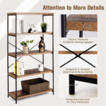 Industrial Open Bookcase with 4 Shelves and X-Shaped Design