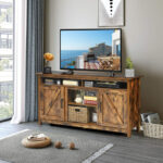 Industrial TV Stand with Storage Shelves and Cabinets Brown 8 Industrial TV Stand with Storage Shelves and Cabinets Brown