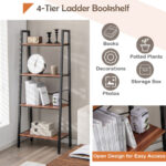 Rustic Brown 4 Tier Open Bookshelf with Metal Frame
