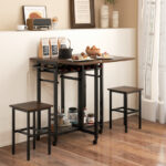 Extendable Dining Table Set with Wine Rack and Stools (3-Piece)