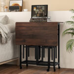 Extendable Dining Table Set with Wine Rack and Stools (3-Piece)