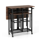 Extendable Dining Table Set with Wine Rack and Stools (3-Piece)