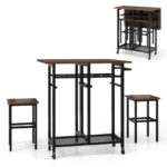 Extendable Dining Table Set with Wine Rack and Stools (3-Piece)