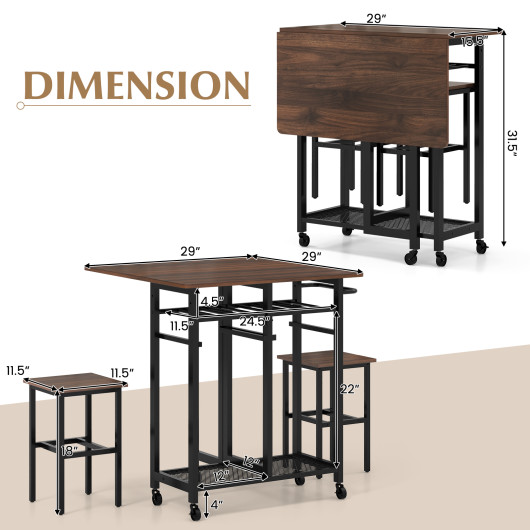 Extendable Dining Table Set with Wine Rack and Stools (3-Piece) - Image 5