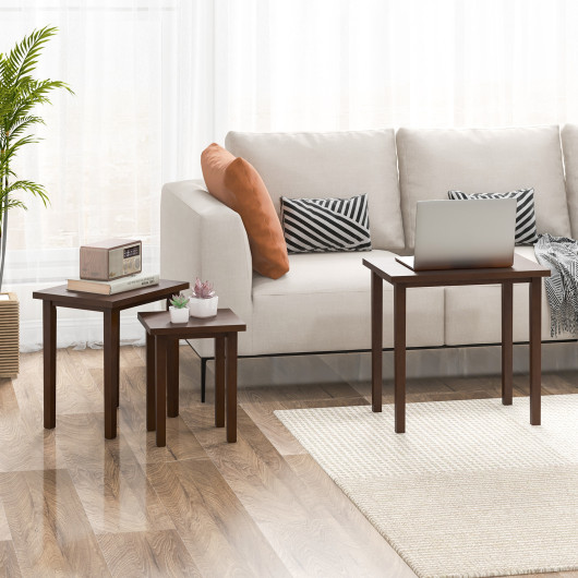 Farmhouse Walnut Nesting Side Tables with Wooden Construction (Set of 3) 2 Farmhouse Walnut Nesting Side Tables with Wooden Construction (Set of 3) - Image 2