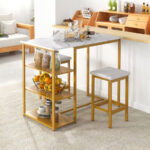 Gold Bar Table Set with Faux Marble Top and Storage (Set of 3)