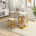 Gold Bar Table Set with Faux Marble Top and Storage (Set of 3)