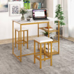 Gold Bar Table Set with Faux Marble Top and Storage (Set of 3)