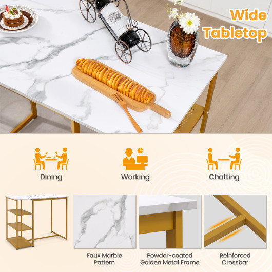 Gold Bar Table Set with Faux Marble Top and Storage (Set of 3) - Image 7