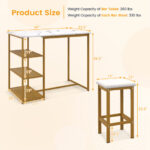 Gold Bar Table Set with Faux Marble Top and Storage (Set of 3)