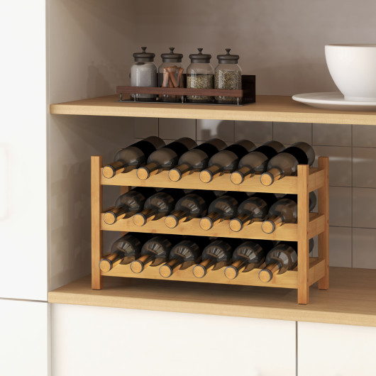 Bamboo 3-Tier Countertop Wine Rack Holds 18 Bottles Securely 2 Bamboo 3-Tier Countertop Wine Rack Holds 18 Bottles Securely - Image 2