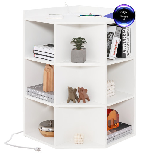 3-Tier Corner Cabinet with Charging Station for Small Spaces - Image 4
