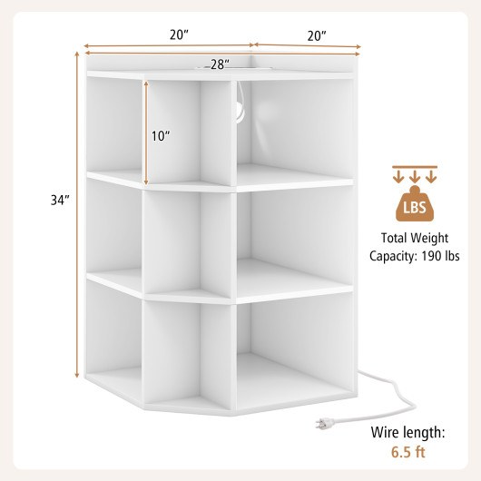 3-Tier Corner Cabinet with Charging Station for Small Spaces - Image 5