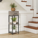 3 Tier Gray Plant Stand with Drawer and Anti-Tip Devices