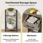3 Tier Gray Plant Stand with Drawer and Anti-Tip Devices