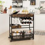 Industrial 3-Tier Bar Cart with Wine Rack and Removable Tray 8 Industrial 3-Tier Bar Cart with Wine Rack and Removable Tray