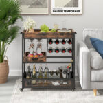 Industrial 3-Tier Bar Cart with Wine Rack and Removable Tray 9 Industrial 3-Tier Bar Cart with Wine Rack and Removable Tray